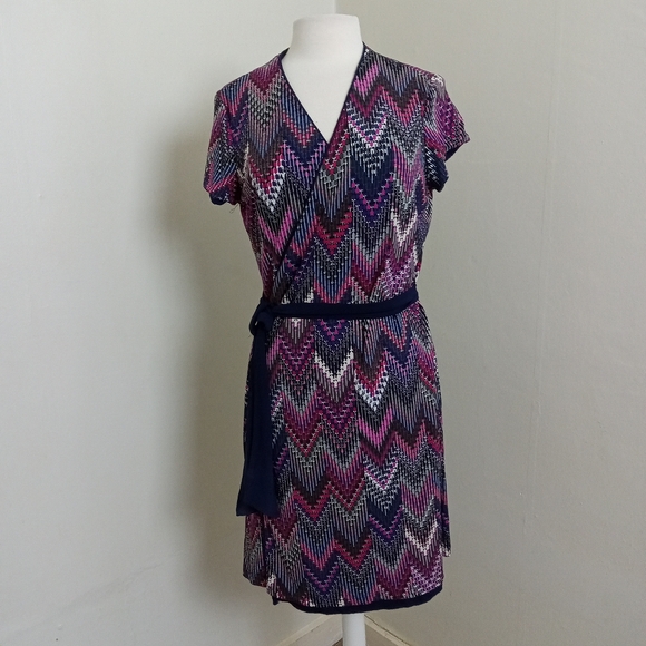 Samantha Brown Getaways Chevron Patterned Wrap Dress Size Petite Large - Picture 1 of 13